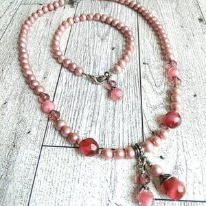 Pink Freshwater Pearl Set Beaded Necklace Bracelet Costume Jewelry
